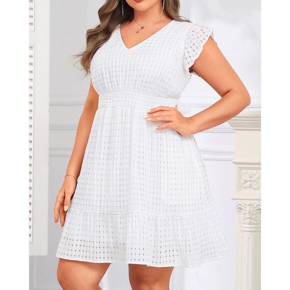 Women's Plus Size Cocktail Dress V-Neck Flutter Sleeves A-Line Pockets - Picture 4 of 6
